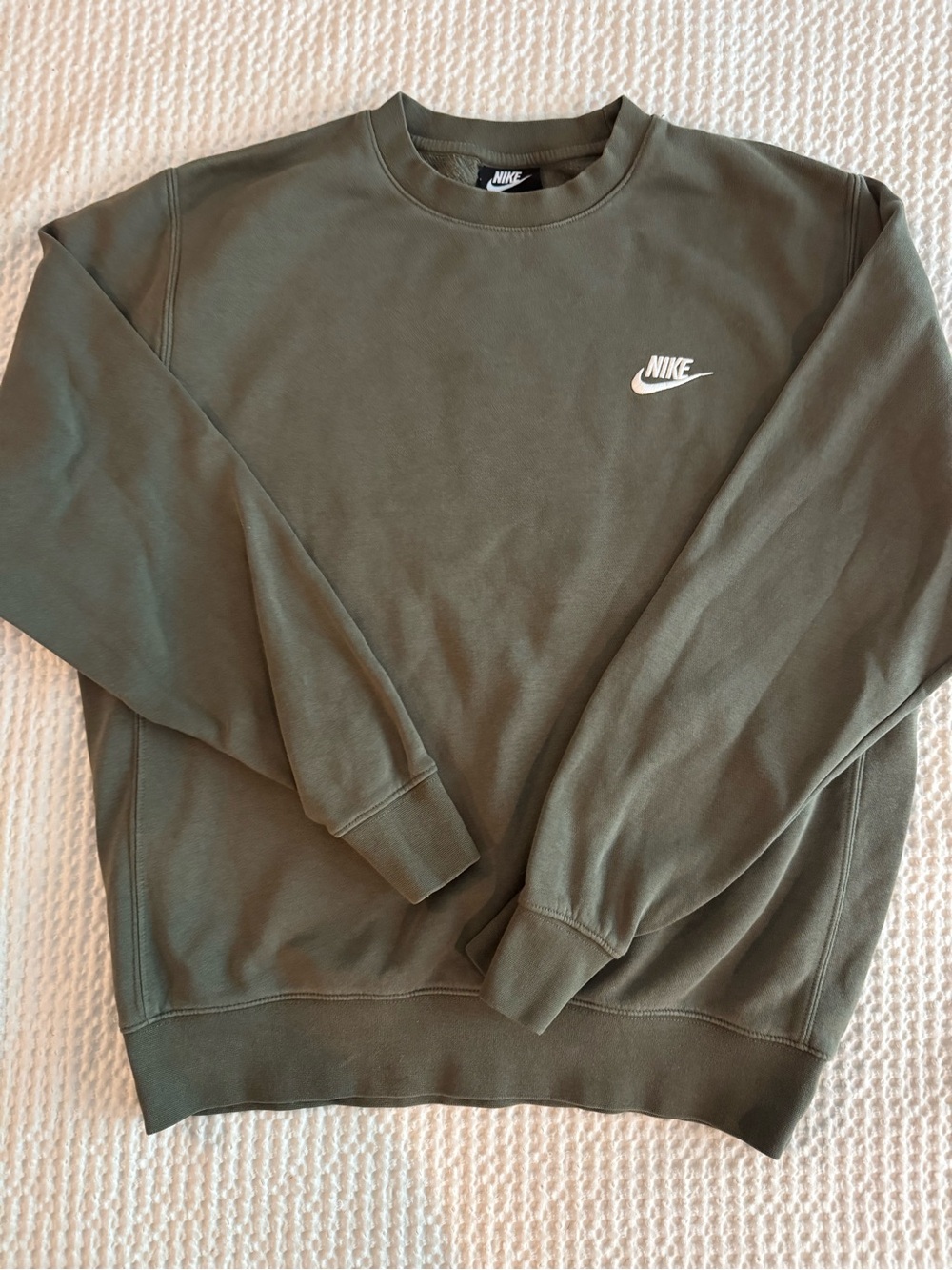 Nike Olive Crewneck Sweatshirt with White Swoosh